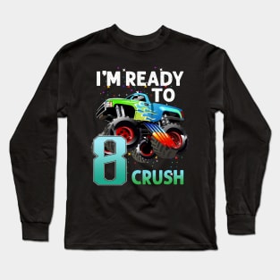 Kids 8th Birthday Boy Shirt 8 Year Old Monster Truck Car Long Sleeve T-Shirt